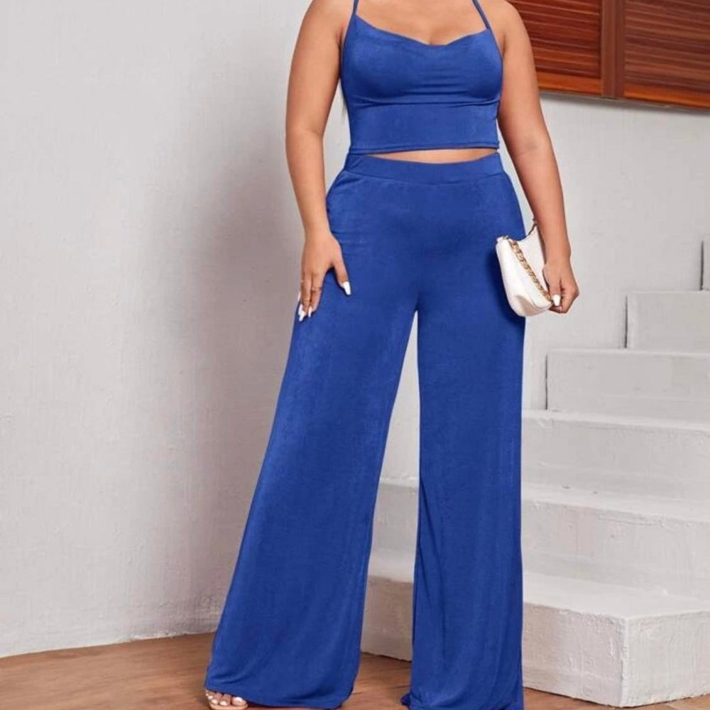 Plus Crisscross Cami Top and Wide Leg Pant Set